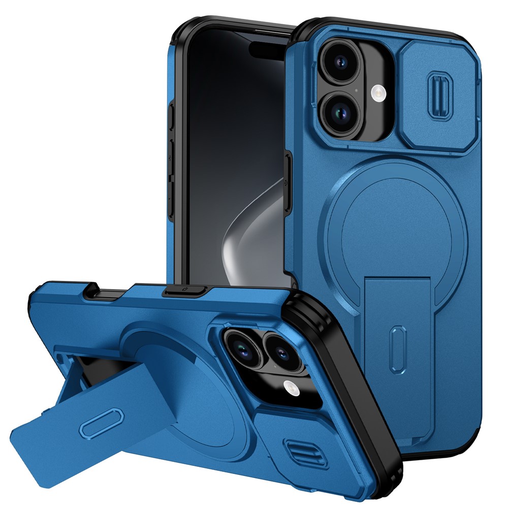 For iPhone 17 Case Kickstand Camera Slider PC + TPU Phone Cover Compatible with MagSafe - Blue