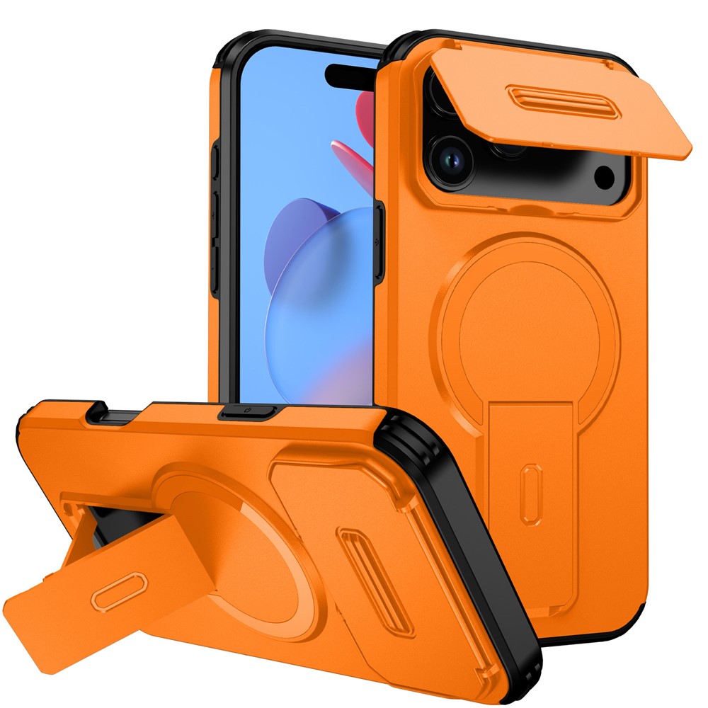 For iPhone 17 Pro Case Kickstand Camera Slider PC + TPU Phone Cover Compatible with MagSafe - Orange
