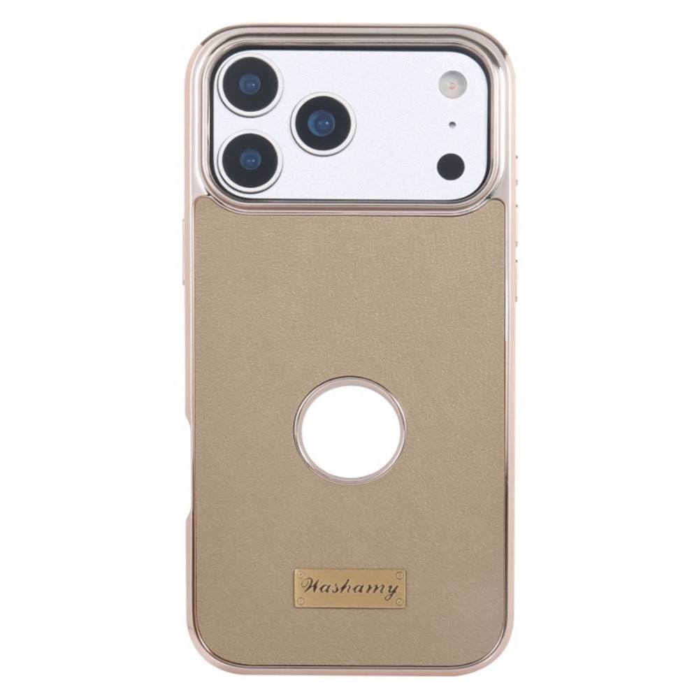 For iPhone 17 Pro Max Case Compatible with MagSafe Electroplated Leather Back Phone Cover with Hollow Logo Hole - Grey