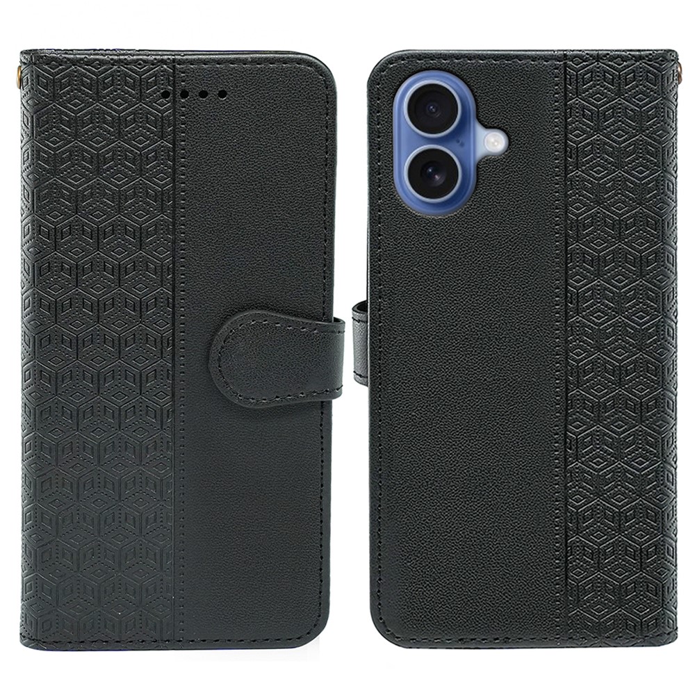 For iPhone 17 Wallet Phone Case Pattern Imprint Leather Flip Cover - Black