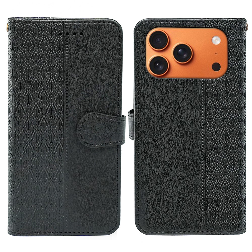 For iPhone 17 Pro Wallet Phone Case Pattern Imprint Leather Flip Cover - Black