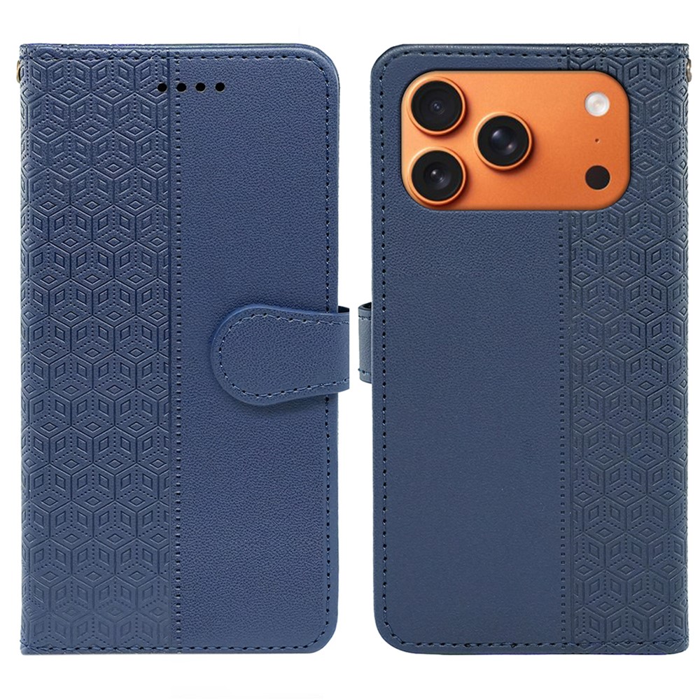 For iPhone 17 Pro Wallet Phone Case Pattern Imprint Leather Flip Cover - Blue