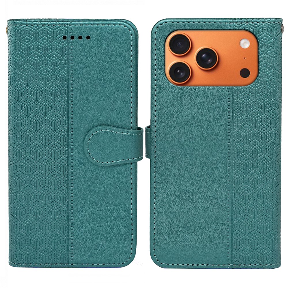 For iPhone 17 Pro Wallet Phone Case Pattern Imprint Leather Flip Cover - Green
