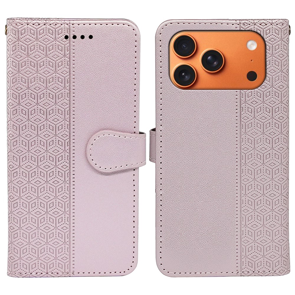 For iPhone 17 Pro Wallet Phone Case Pattern Imprint Leather Flip Cover - Rose Gold
