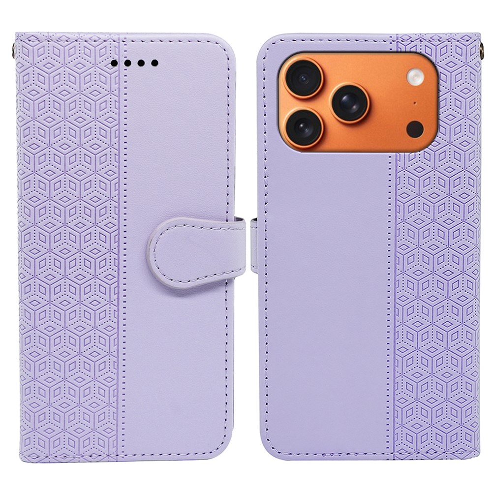 For iPhone 17 Pro Wallet Phone Case Pattern Imprint Leather Flip Cover - Purple