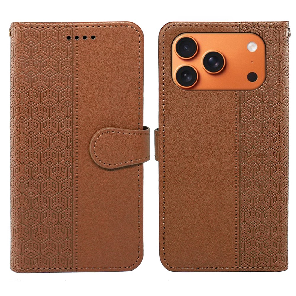 For iPhone 17 Pro Wallet Phone Case Pattern Imprint Leather Flip Cover - Brown