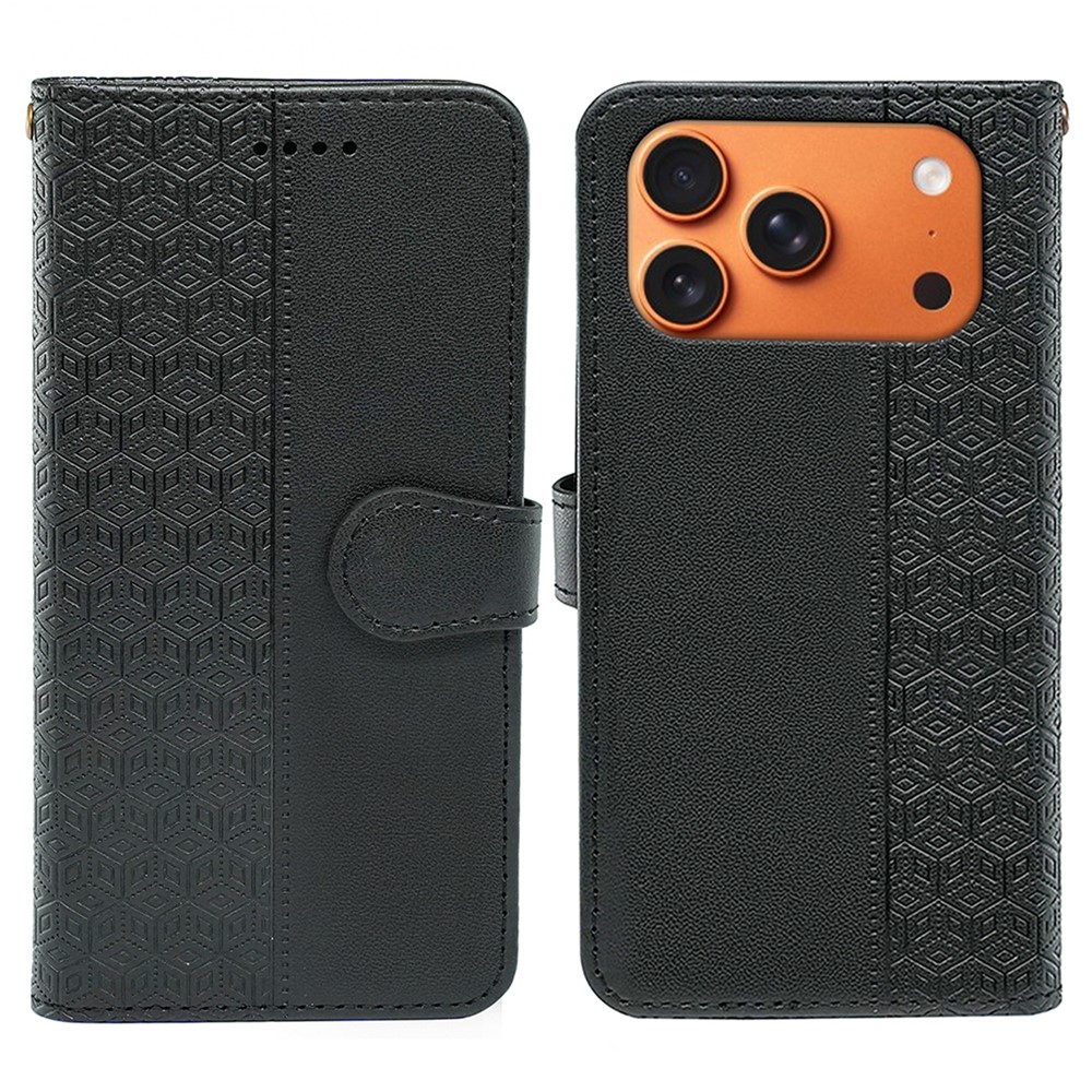 For iPhone 17 Pro Max Wallet Phone Case Pattern Imprint Leather Flip Cover - Black