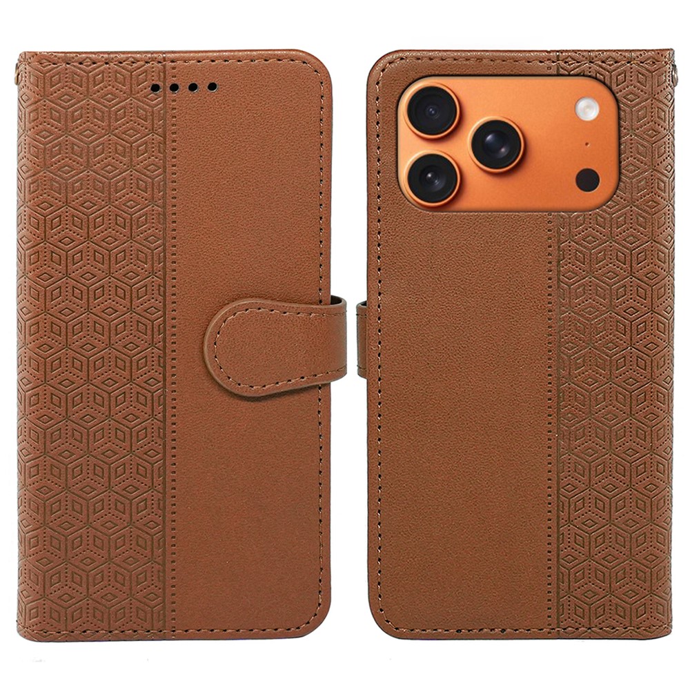 For iPhone 17 Pro Max Wallet Phone Case Pattern Imprint Leather Flip Cover - Brown