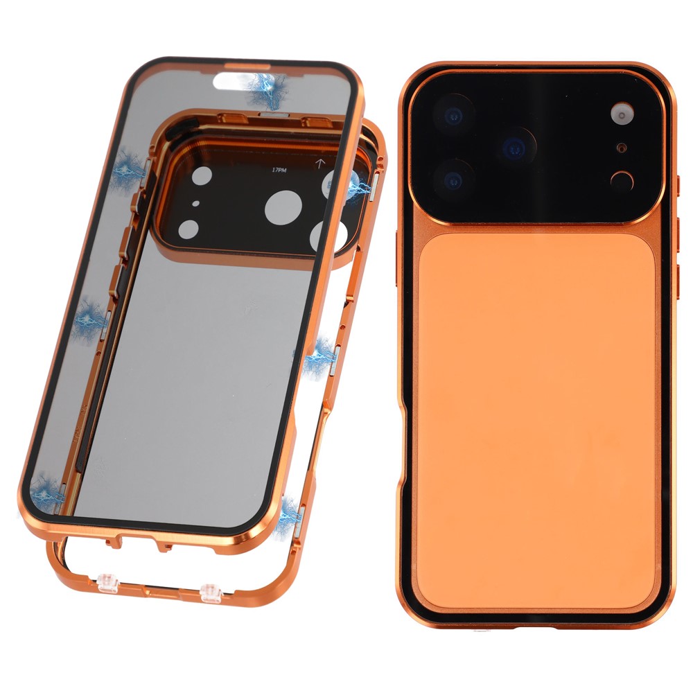 For iPhone 17 Pro Case Anti-Spy Double-Sided Tempered Glass + Magnetic Metal Frame Phone Cover - Orange