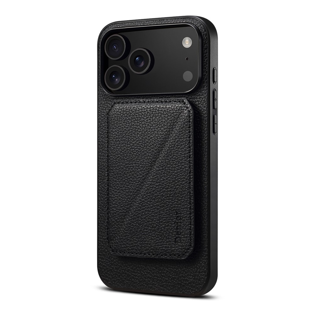 DENIOR D29 For iPhone 17 Pro Magnetic Case Leather Back Phone Cover with Detachable Card Holder - Black