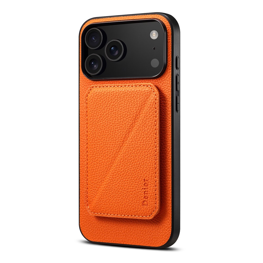 DENIOR D29 For iPhone 17 Pro Magnetic Case Leather Back Phone Cover with Detachable Card Holder - Orange