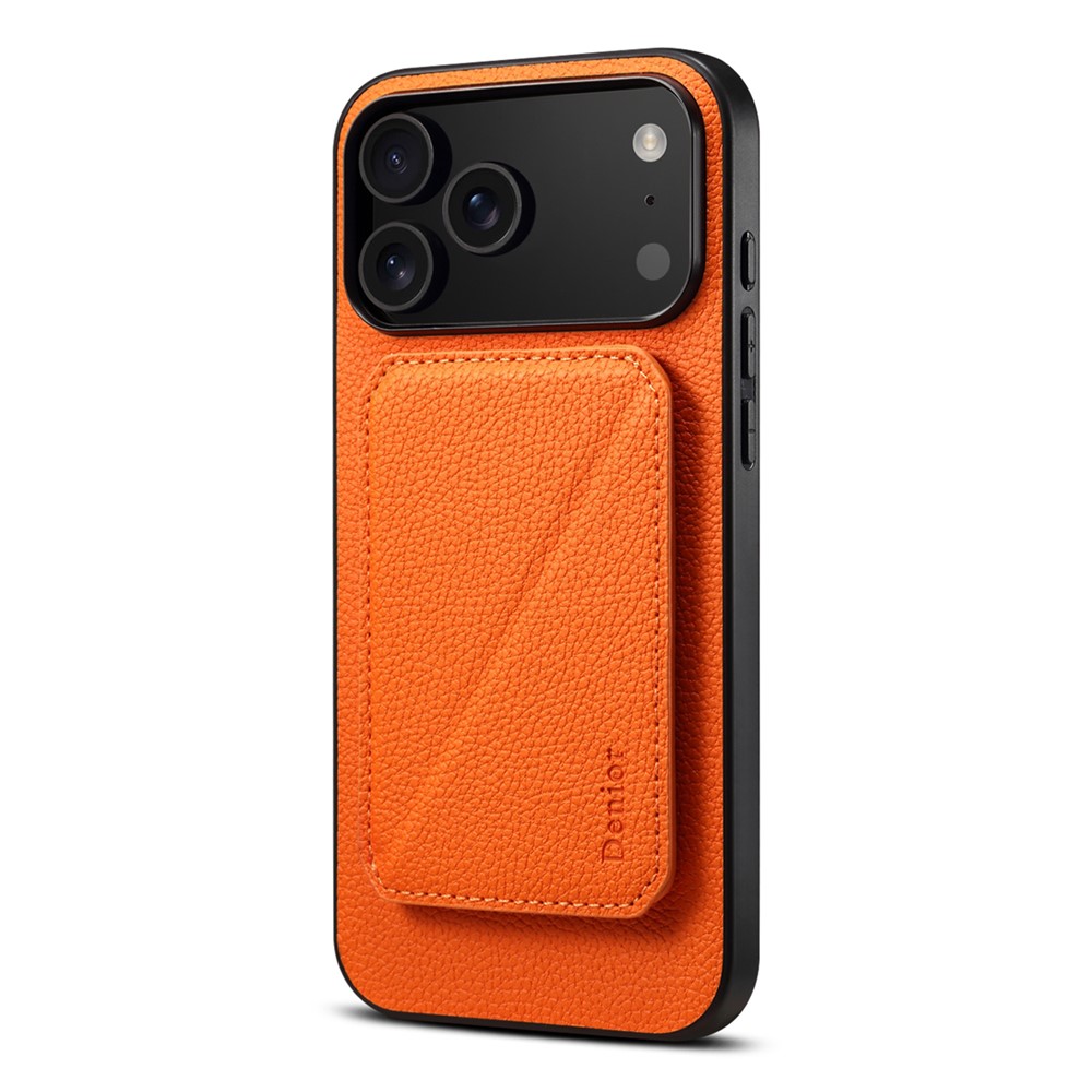 DENIOR D29 For iPhone 17 Pro Max Magnetic Case Leather Back Phone Cover with Detachable Card Holder - Orange