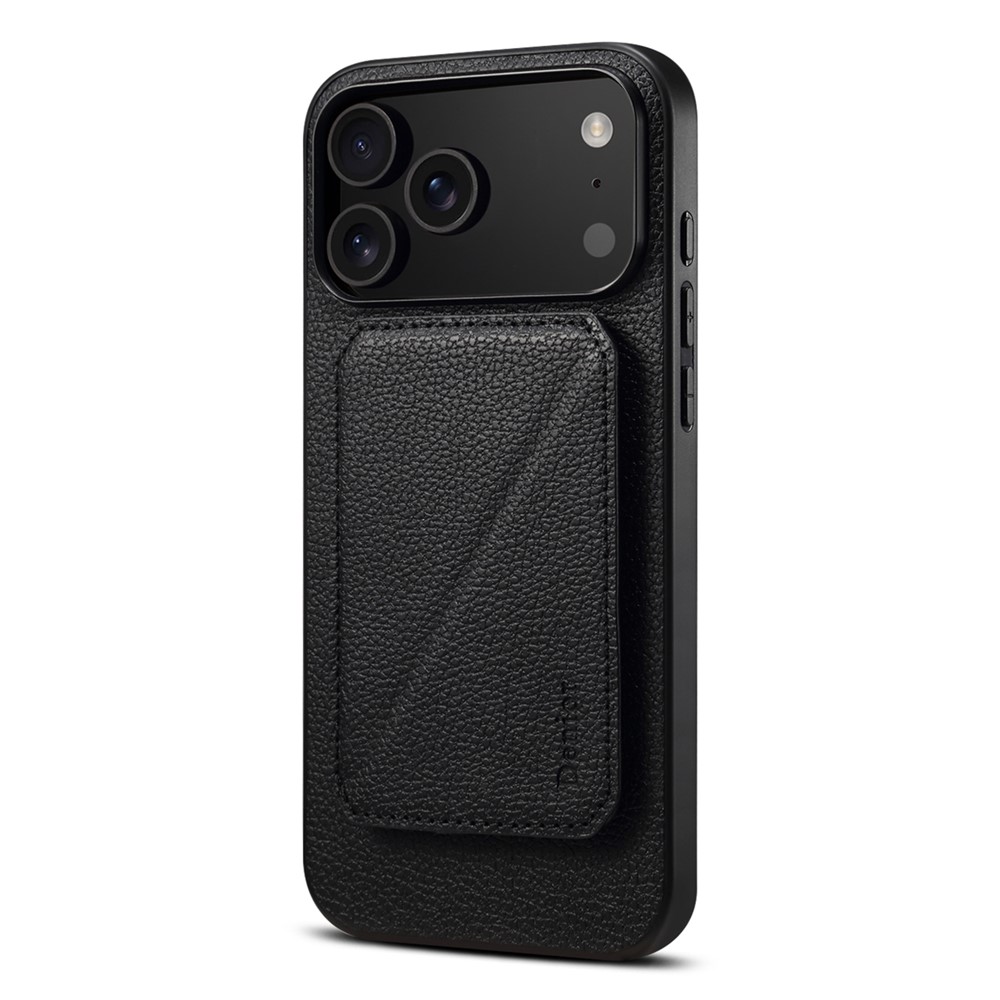 DENIOR D29 For iPhone 17 Pro Max Magnetic Case Leather Back Phone Cover with Detachable Card Holder - Black