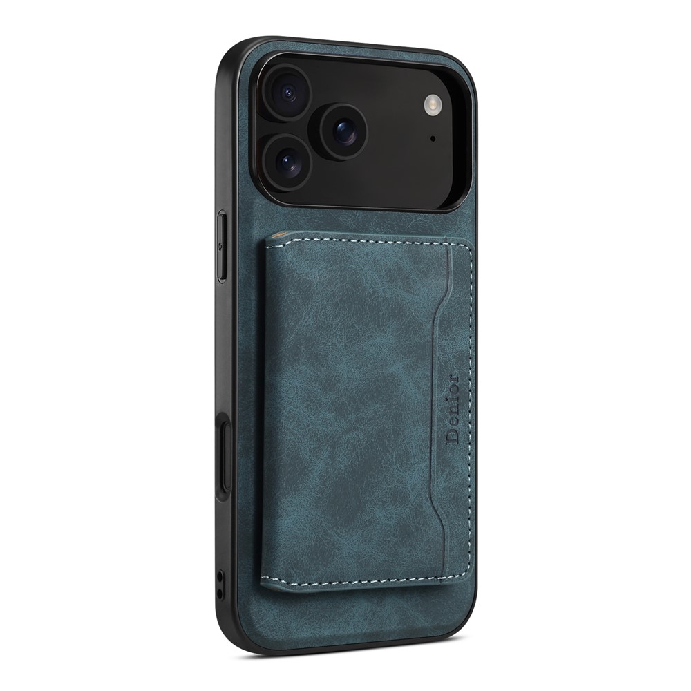 DENIOR D13 For iPhone 17 Pro Max Magnetic Case Card Holder Leather Coated PC + TPU Phone Cover - Blue