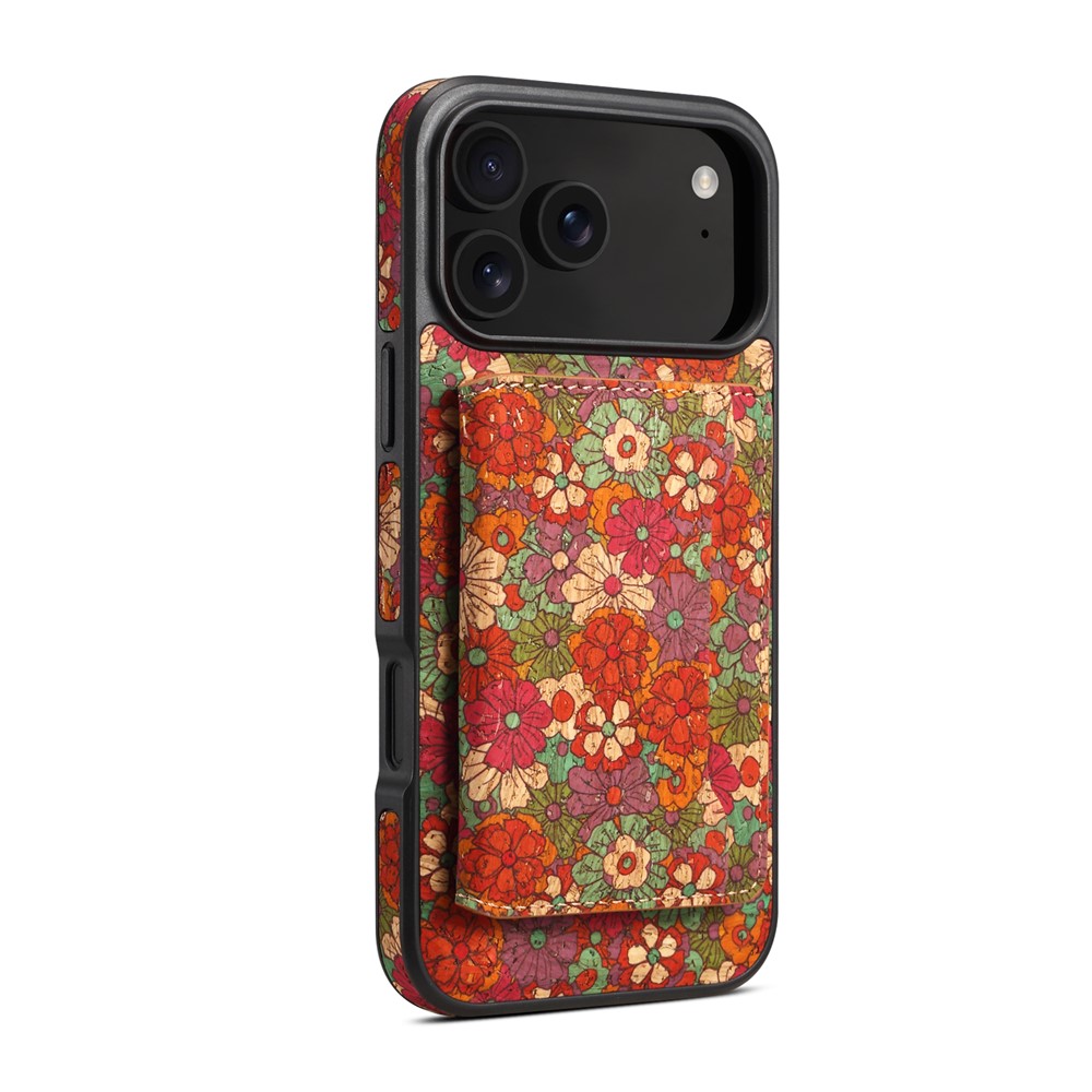 For iPhone 17 Pro Magnetic Case Detachable Card Bag Flower Leather Back Cover - Red