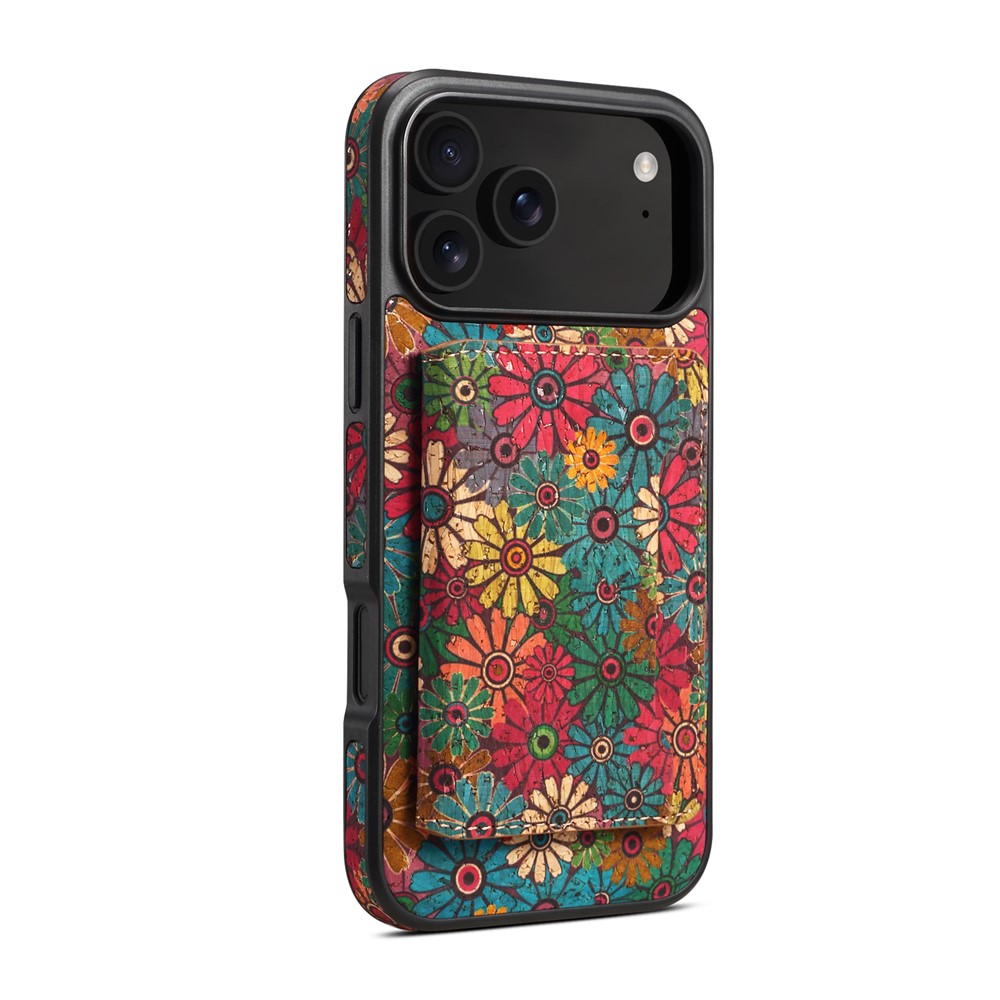 For iPhone 17 Pro Max Magnetic Case Detachable Card Bag Flower Leather Back Cover - Green