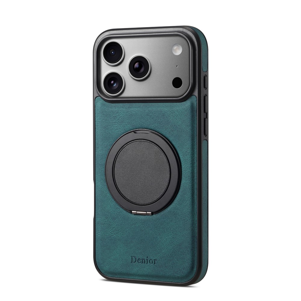 DENIOR A14 For iPhone 17 Pro Magnetic Case Rotary Kickstand Leather PC TPU Phone Cover - Blue