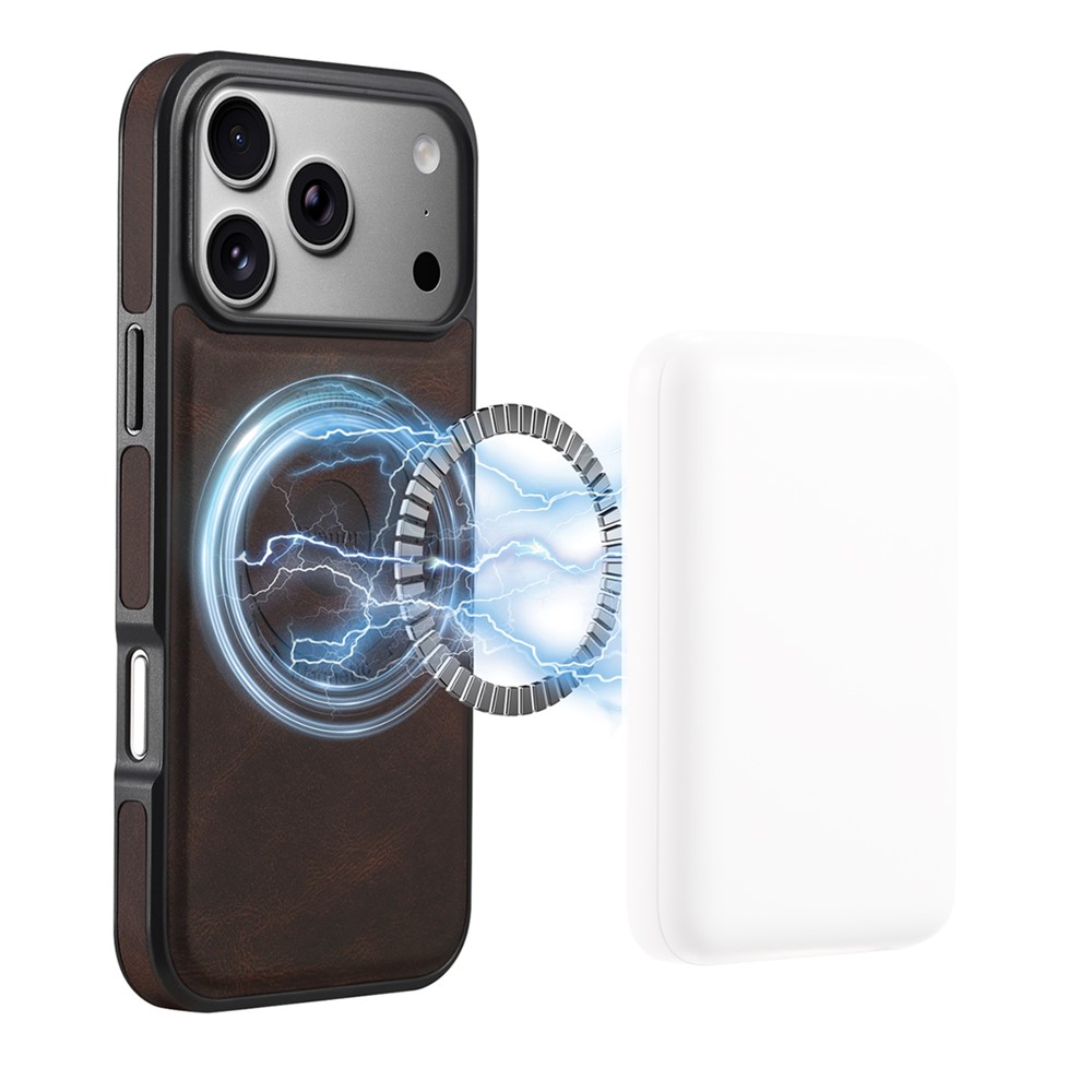 DENIOR A13 For iPhone 17 Pro Max Case Compatible with MagSafe Leather + PC + TPU Phone Cover - Brown