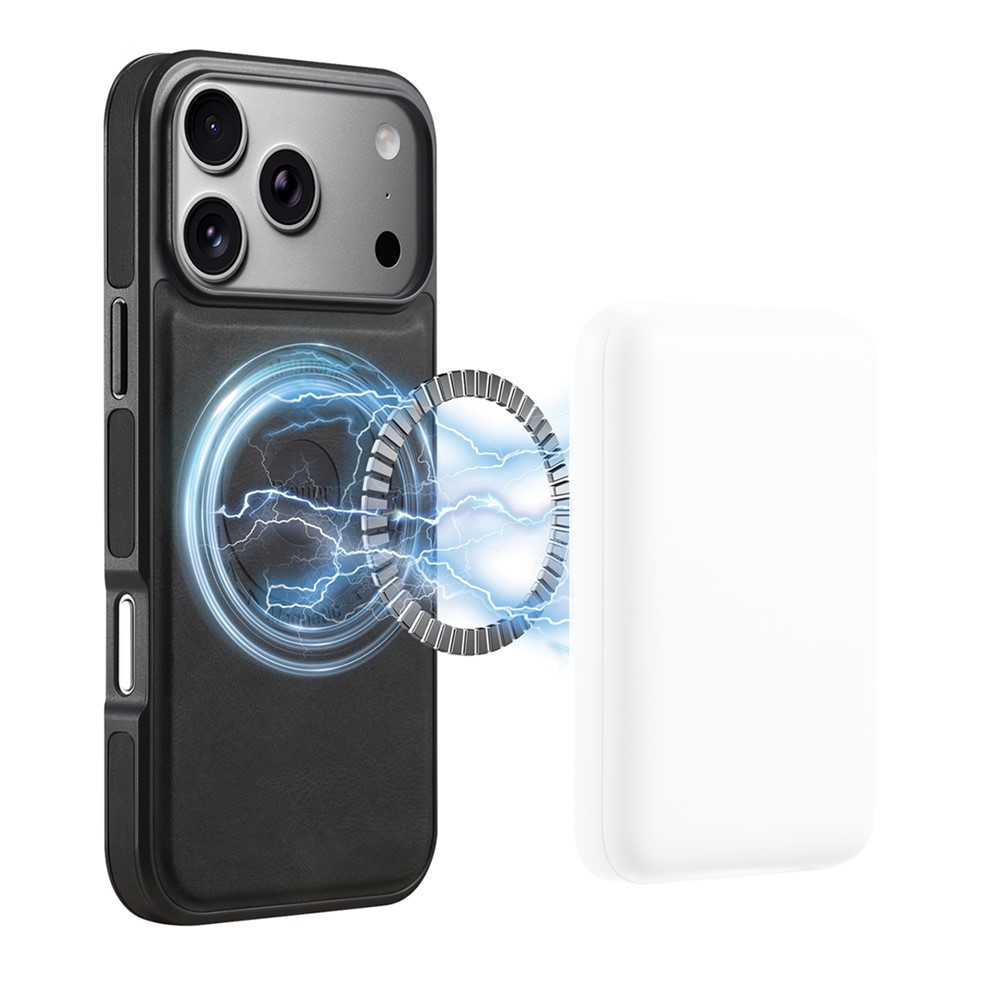 DENIOR A13 For iPhone 17 Pro Max Case Compatible with MagSafe Leather + PC + TPU Phone Cover - Black