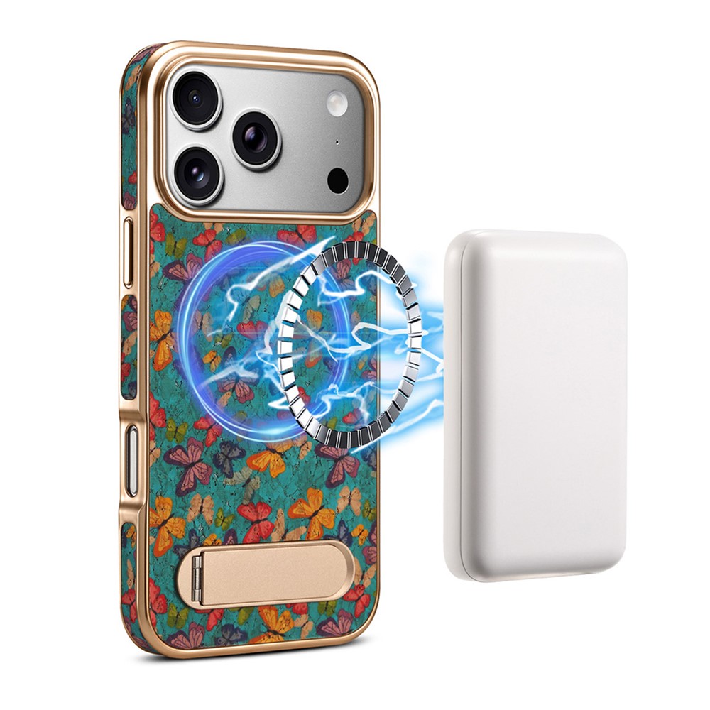 DENIOR A25+4 For iPhone 17 Pro Case Compatible with MagSafe Butterfly PU Leather PC TPU Kickstand Phone Cover - Blue