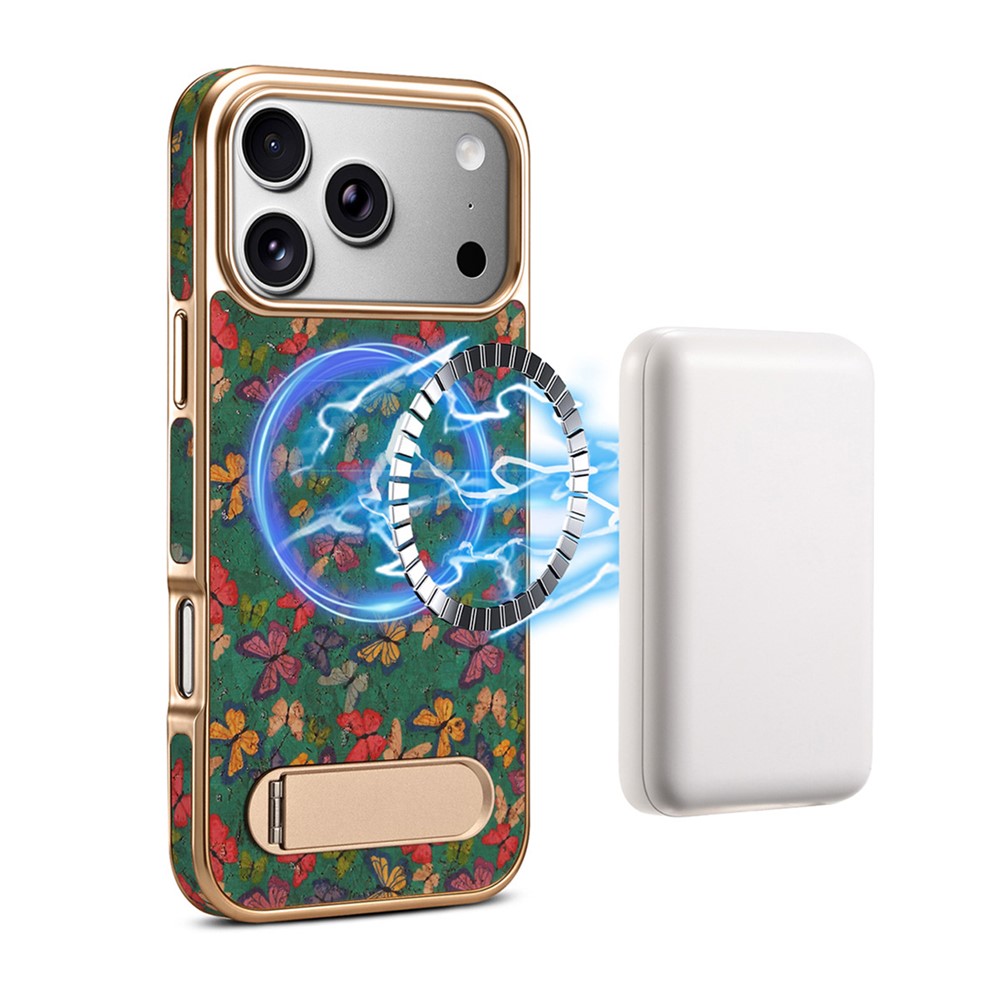 DENIOR A25+4 For iPhone 17 Pro Max Case Compatible with MagSafe Butterfly PU Leather PC TPU Kickstand Phone Cover - Green