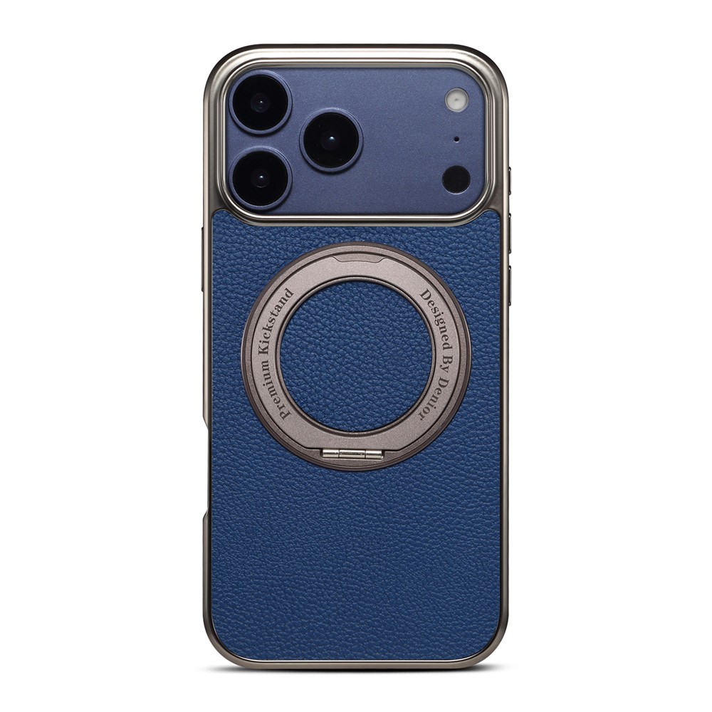 DENIOR A23+2 For iPhone 17 Pro Max Case Compatible with MagSafe Rotary Kickstand Leather Back Phone Cover - Blue
