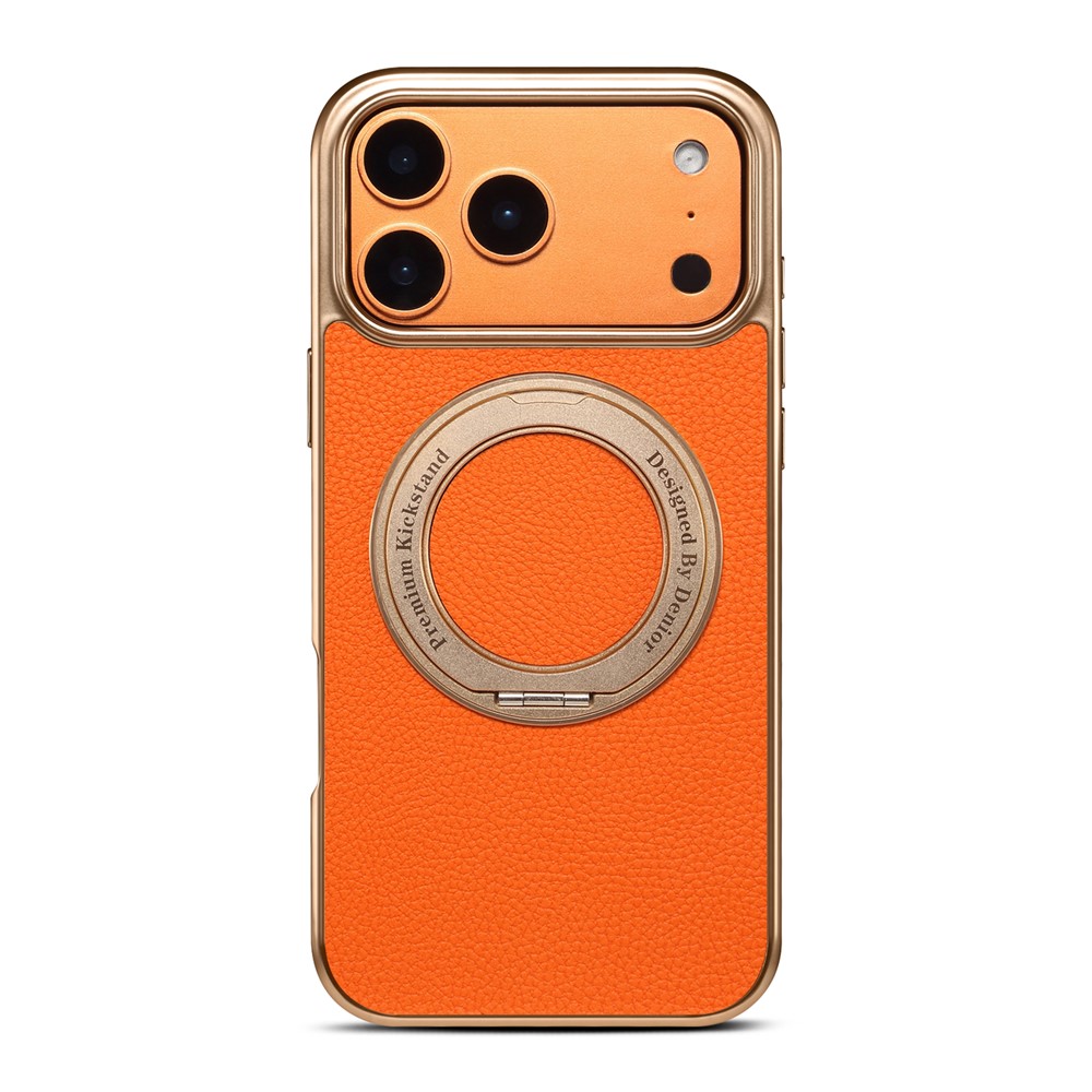 DENIOR A23+2 For iPhone 17 Pro Max Case Compatible with MagSafe Rotary Kickstand Leather Back Phone Cover - Orange