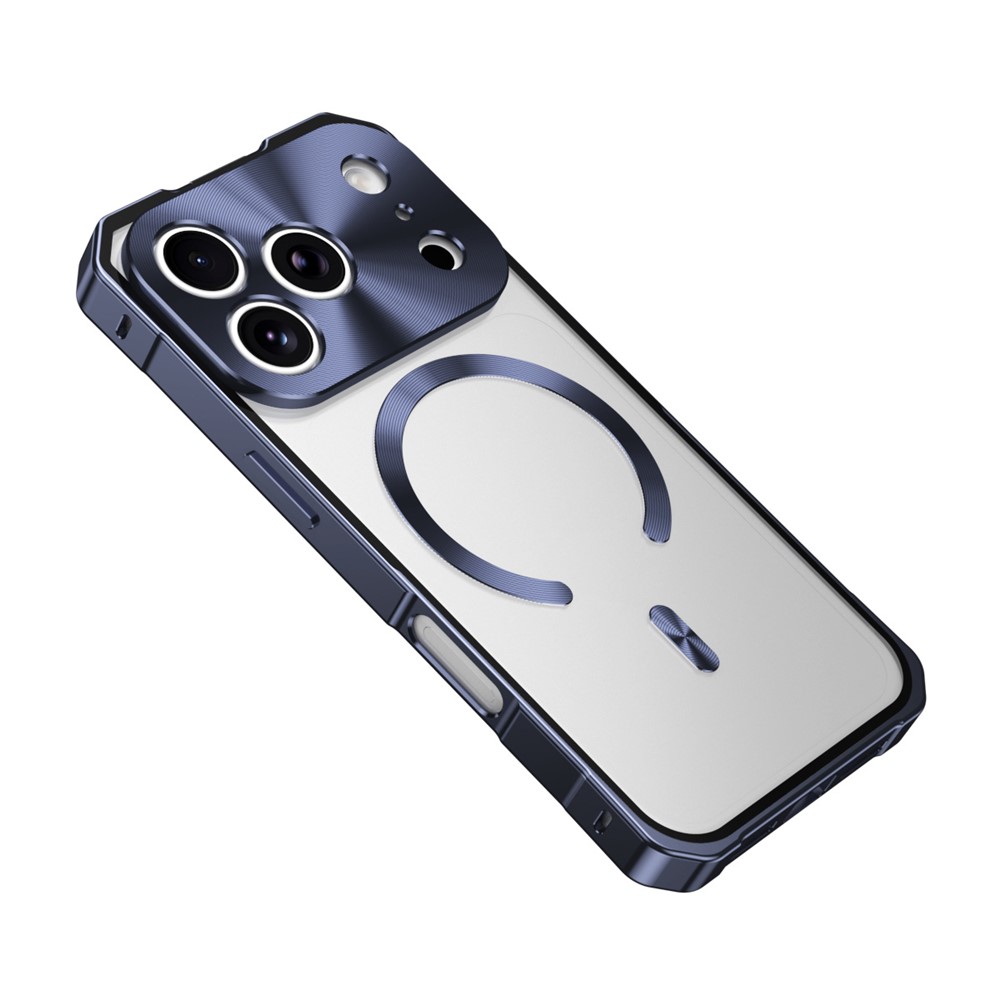 For iPhone 17 Pro Max Case Compatible with MagSafe Hard PC Metal Frame Frosted Phone Back Cover - Dark Blue