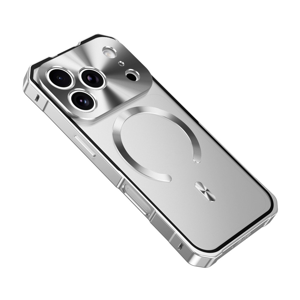 For iPhone 17 Pro Max Case Compatible with MagSafe Hard PC Metal Frame Frosted Phone Back Cover - Silver