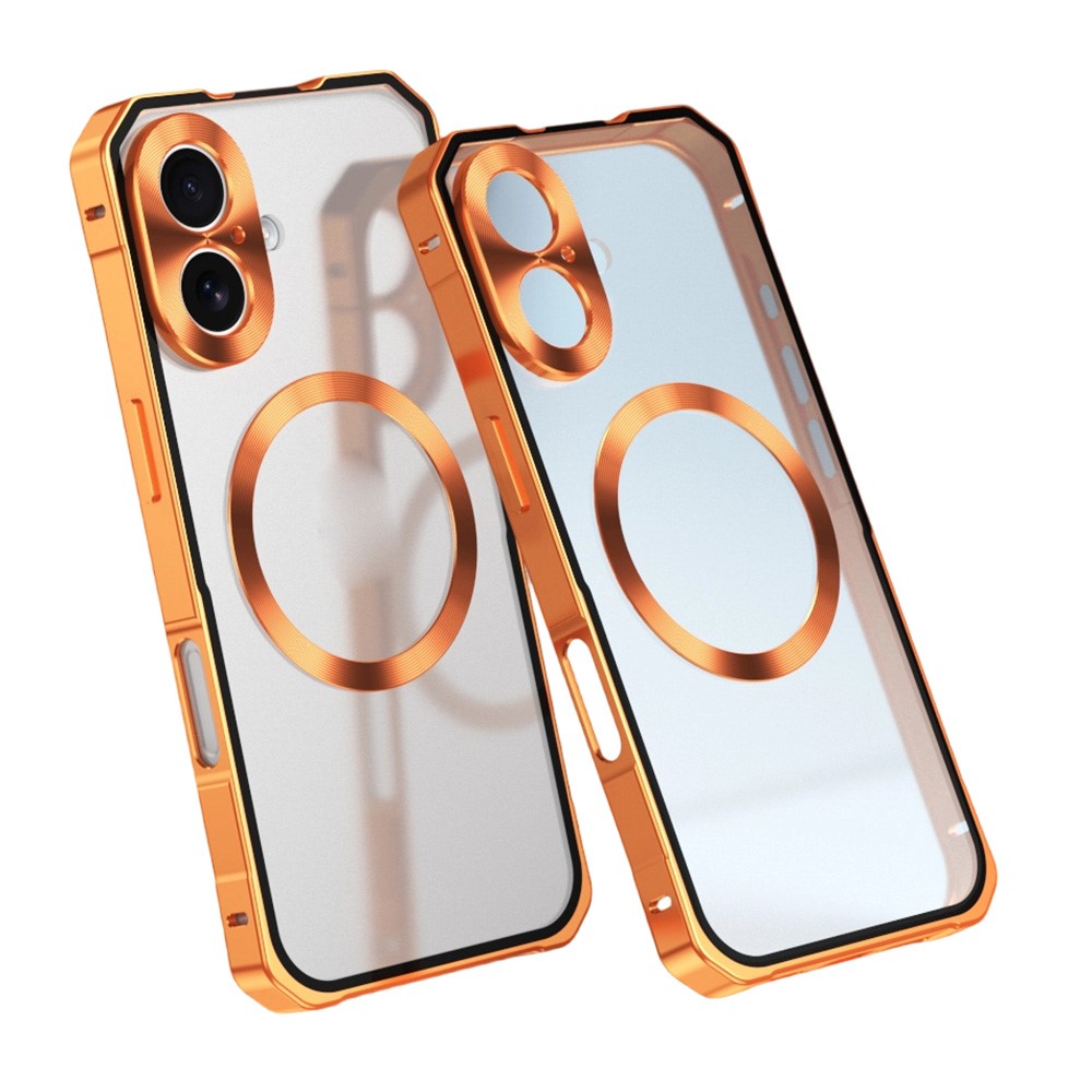 For iPhone 17 Case Compatible with MagSafe Hard PC Metal Frame Frosted Phone Back Cover - Orange