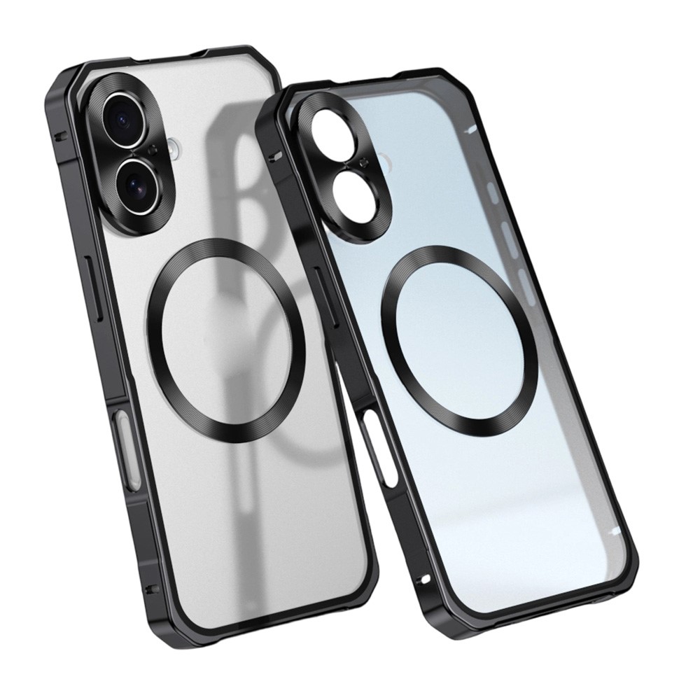 For iPhone 17 Case Compatible with MagSafe Hard PC Metal Frame Frosted Phone Back Cover - Dark Grey