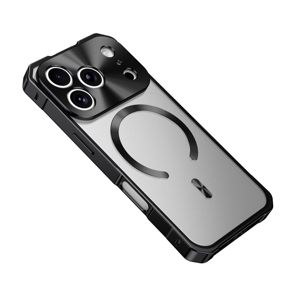 For iPhone 17 Pro Case Compatible with MagSafe Hard PC Metal Frame Frosted Phone Back Cover - Dark Grey