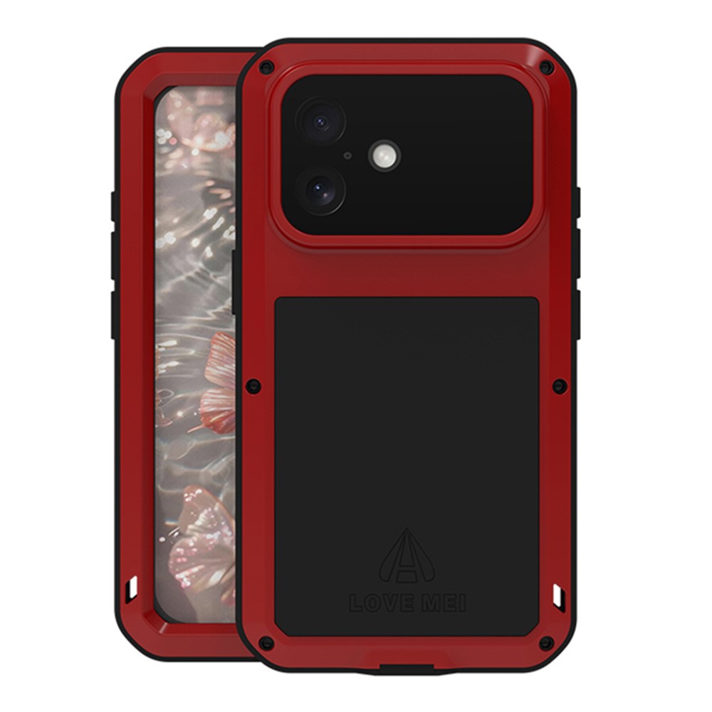 LOVE MEI For iPhone 17 Case Tempered Glass Screen Protector Metal + Silicone Phone Cover - Red