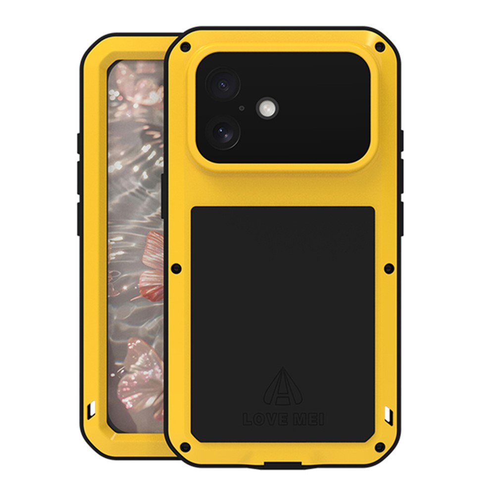 LOVE MEI For iPhone 17 Case Tempered Glass Screen Protector Metal + Silicone Phone Cover - Yellow