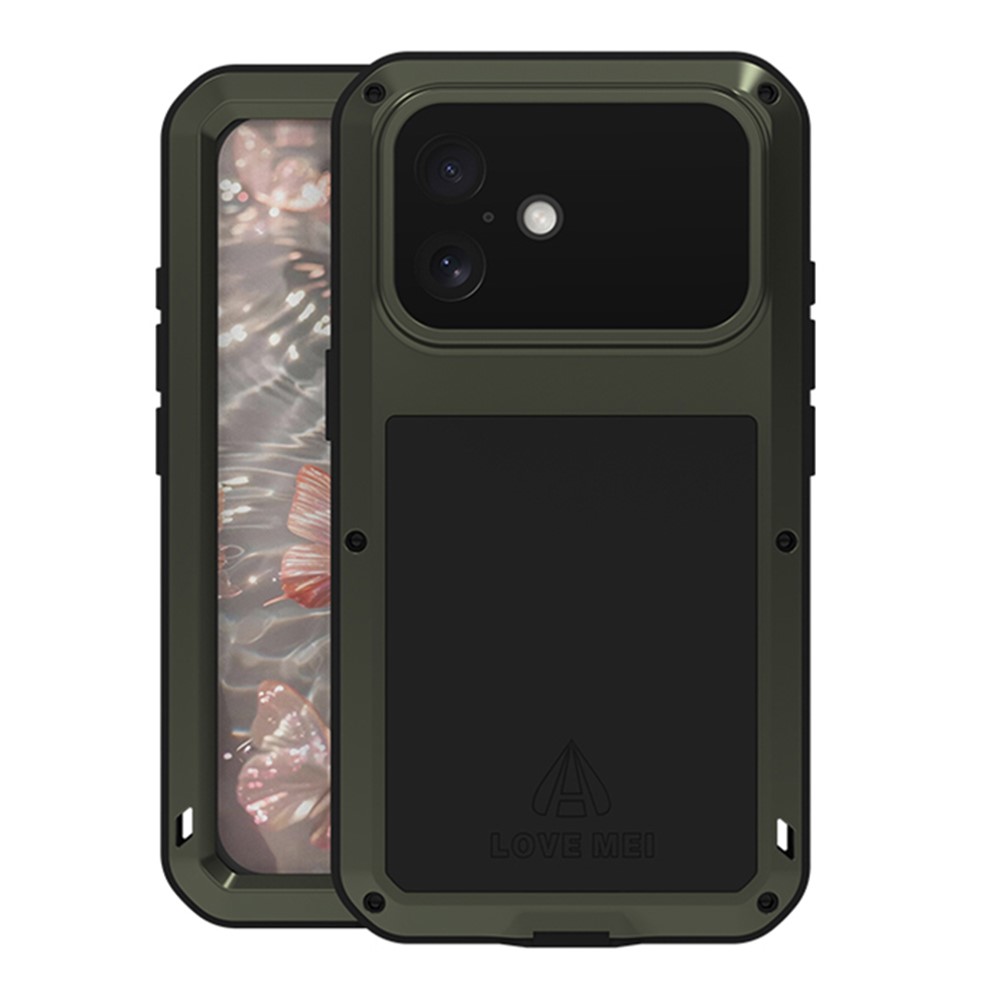 LOVE MEI For iPhone 17 Case Tempered Glass Screen Protector Metal + Silicone Phone Cover - Green