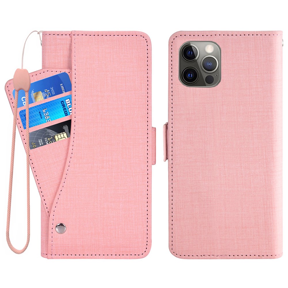 For iPhone 15 Pro Case Jean Cloth Texture PU Leather Wallet Phone Cover with Rotating Card Slots - Pink