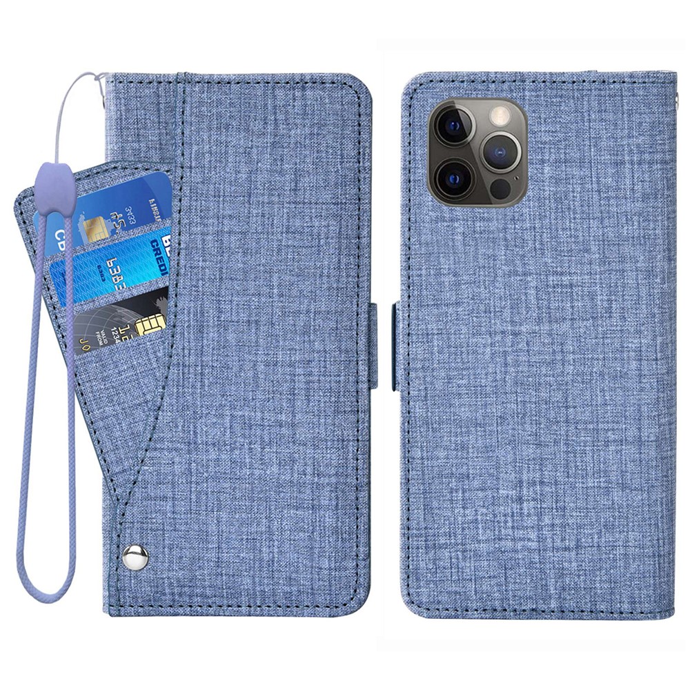 For iPhone 15 Pro Case Jean Cloth Texture PU Leather Wallet Phone Cover with Rotating Card Slots - Blue