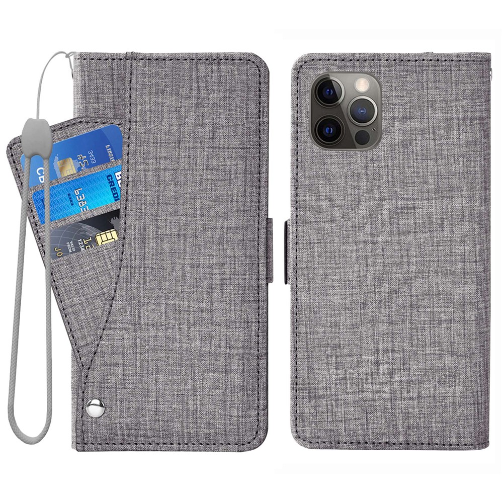 For iPhone 16 Pro Max Case Jean Cloth Texture PU Leather Wallet Phone Cover with Rotating Card Slots - Grey