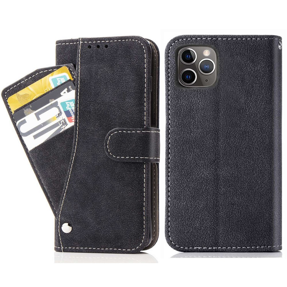 For iPhone 15 Pro Case Retro PU Leather Wallet Phone Cover with Rotating Card Slots Holder - Black