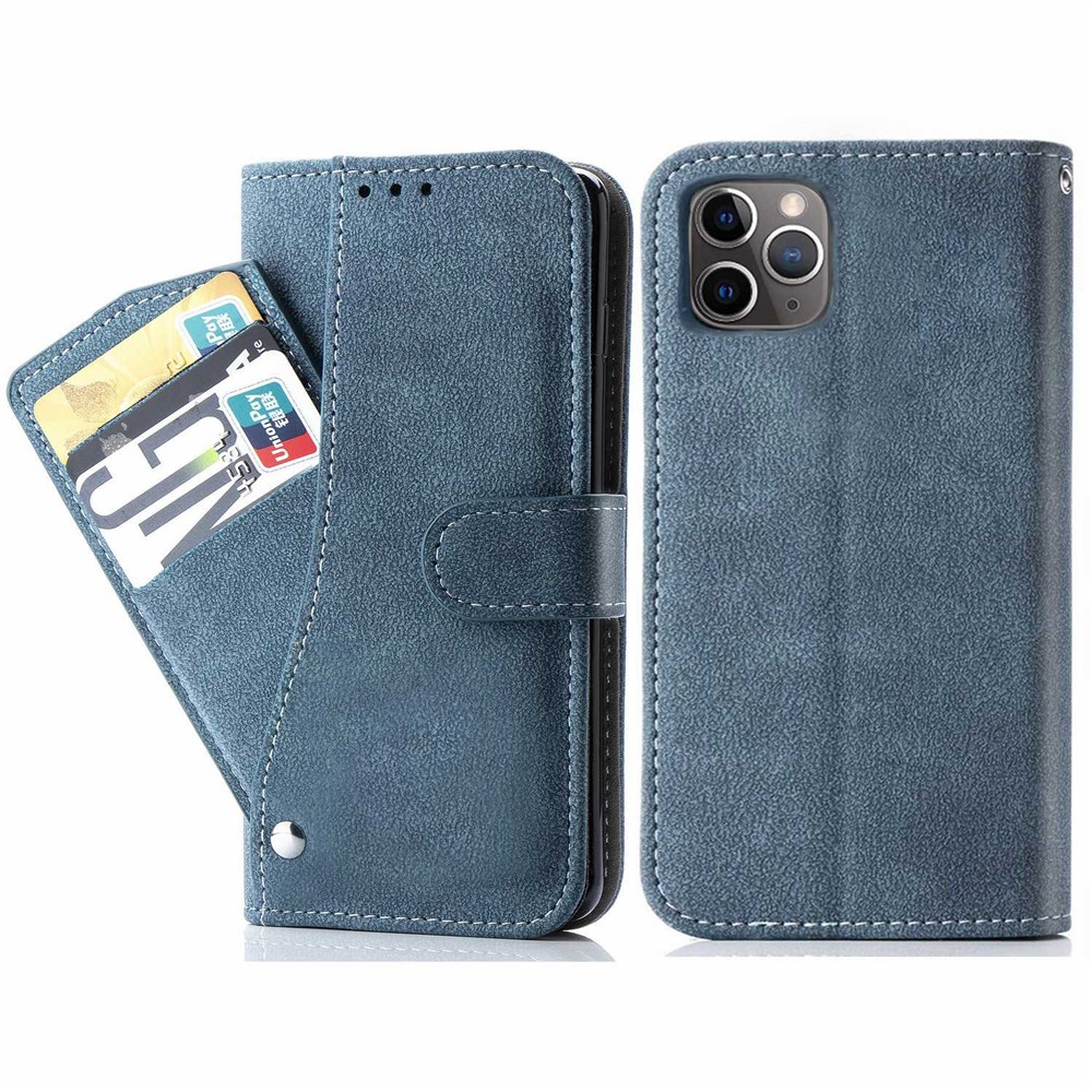 For iPhone 15 Pro Case Retro PU Leather Wallet Phone Cover with Rotating Card Slots Holder - Blue