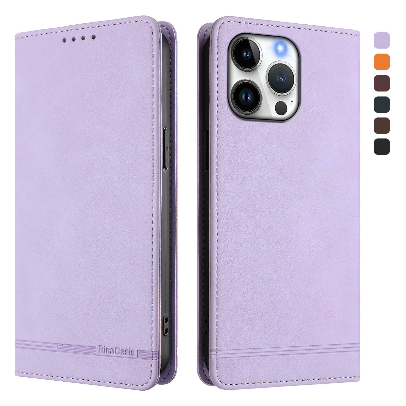 For iPhone 16 Pro Case RINACASIS RC23 RFID Blocking Wallet Stand PU Leather Phone Cover - Light Purple