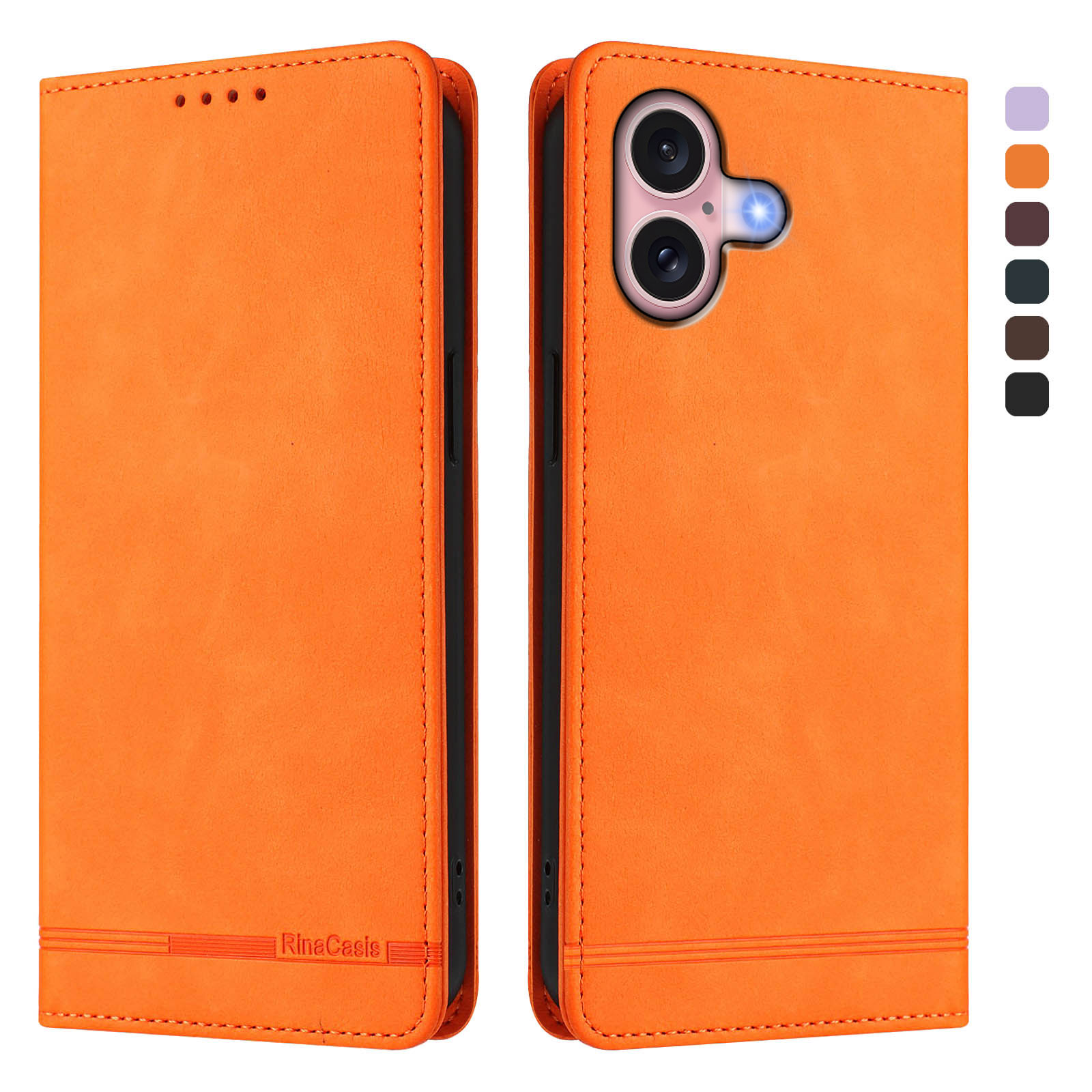 For iPhone 16 Case RINACASIS RC23 RFID Blocking Wallet Stand PU Leather Phone Cover - Orange