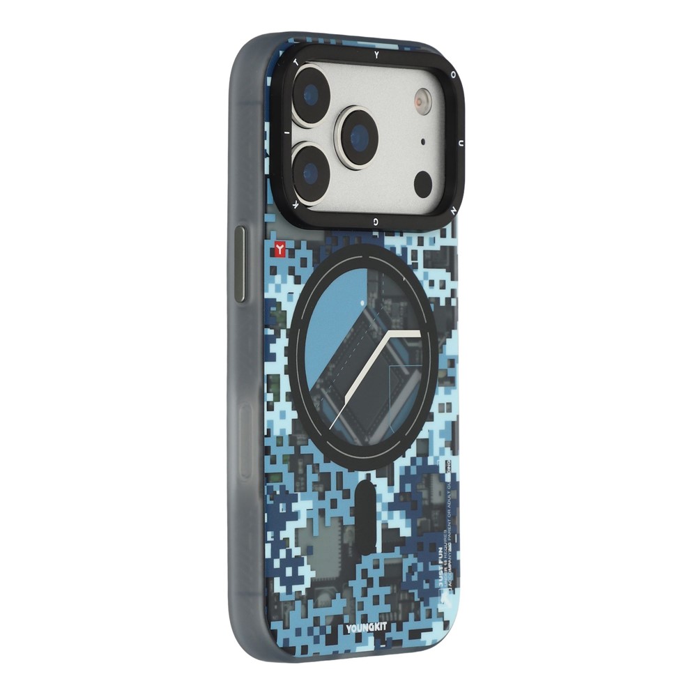 YOUNGKIT For iPhone 17 Pro Magnetic Case Pixel Camouflage 2.0 Shockproof TPU PC Phone Back Cover - Blue