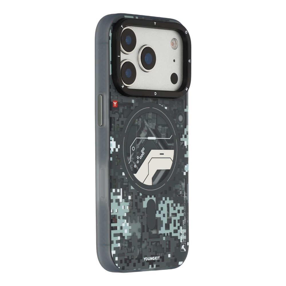 YOUNGKIT For iPhone 17 Pro Magnetic Case Pixel Camouflage 2.0 Shockproof TPU PC Phone Back Cover - Black