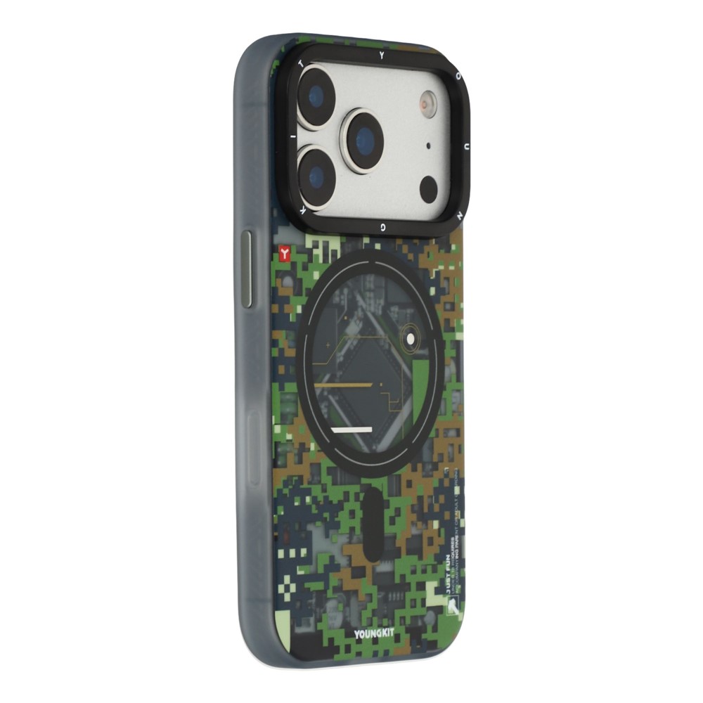 YOUNGKIT For iPhone 17 Pro Max Magnetic Case Pixel Camouflage 2.0 Shockproof TPU PC Phone Back Cover - Green