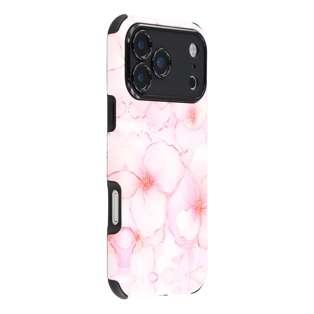 For iPhone 17 Pro Max Case IMD Pattern Design Corner Protection PC + TPU Phone Cover - Pink Flower