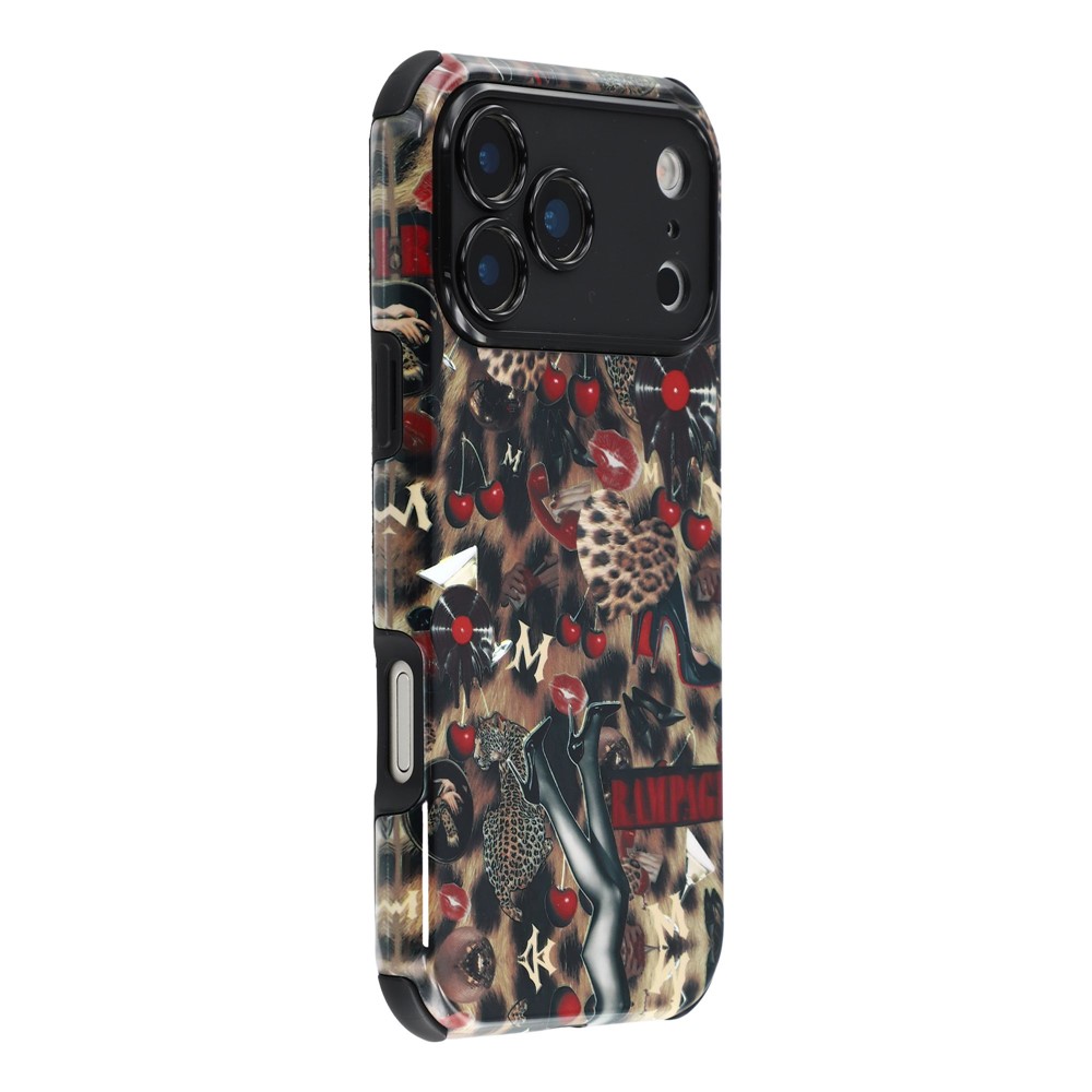 For iPhone 17 Pro Max Case IMD Pattern Design Corner Protection PC + TPU Phone Cover - Leopard Cherry