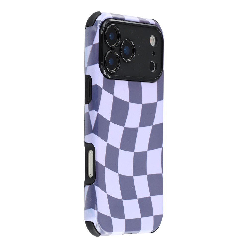 For iPhone 17 Pro Max Case IMD Pattern Design Corner Protection PC + TPU Phone Cover - Purple Wavy Checkered