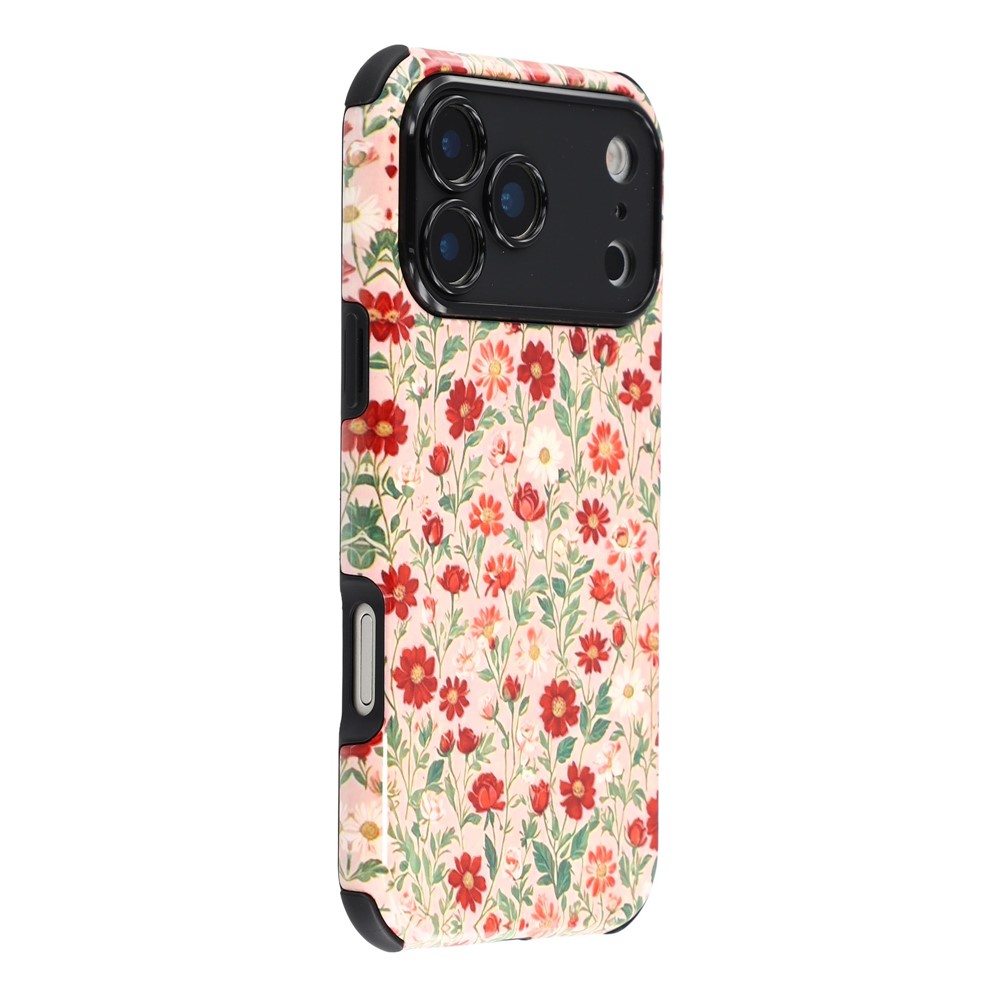 For iPhone 17 Pro Case IMD Pattern Design Corner Protection PC + TPU Phone Cover - Red Daisy Floral