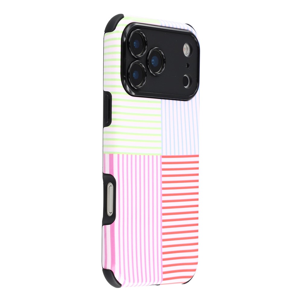 For iPhone 17 Pro Case IMD Pattern Design Corner Protection PC + TPU Phone Cover - Color Block Stripe Patchwork